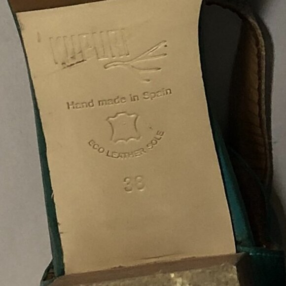 KUPURI Heels Women's Size US7.5 Green Silver Anthropologie Peep Toe Slingback - Picture 7 of 14